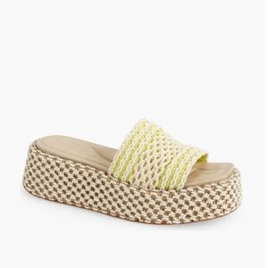 Rag‎ N Bone Women Logan Crochet Green Yellow Square Toe Platform Sandal 39